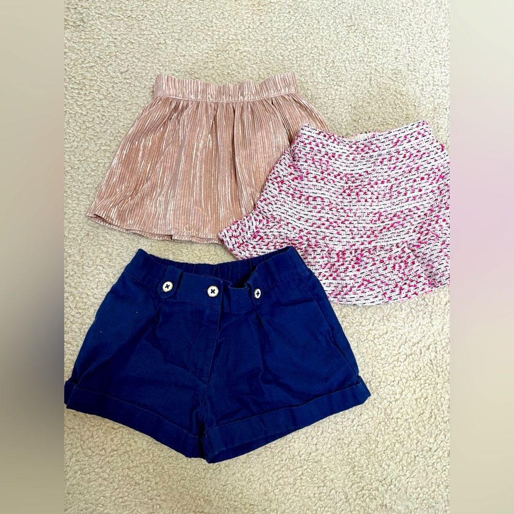 Janie and Jack Girls Blue Solid Chino Shorts Summer Skirts Bundle 2T Lot 3 Piece